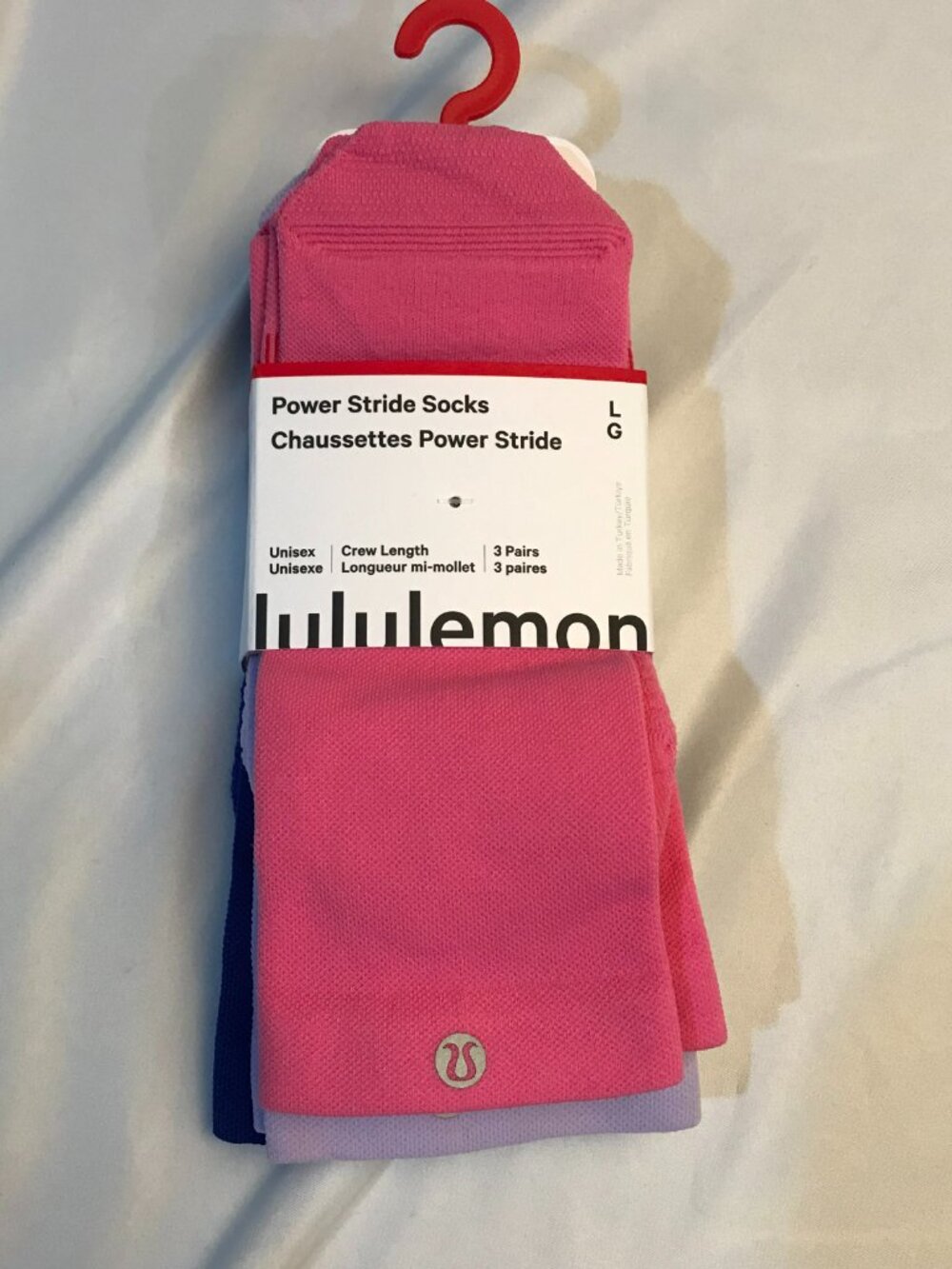 lululemon Power Stride Cushioned Ventilated Crew Socks 3 Pairs Unisex Size Large